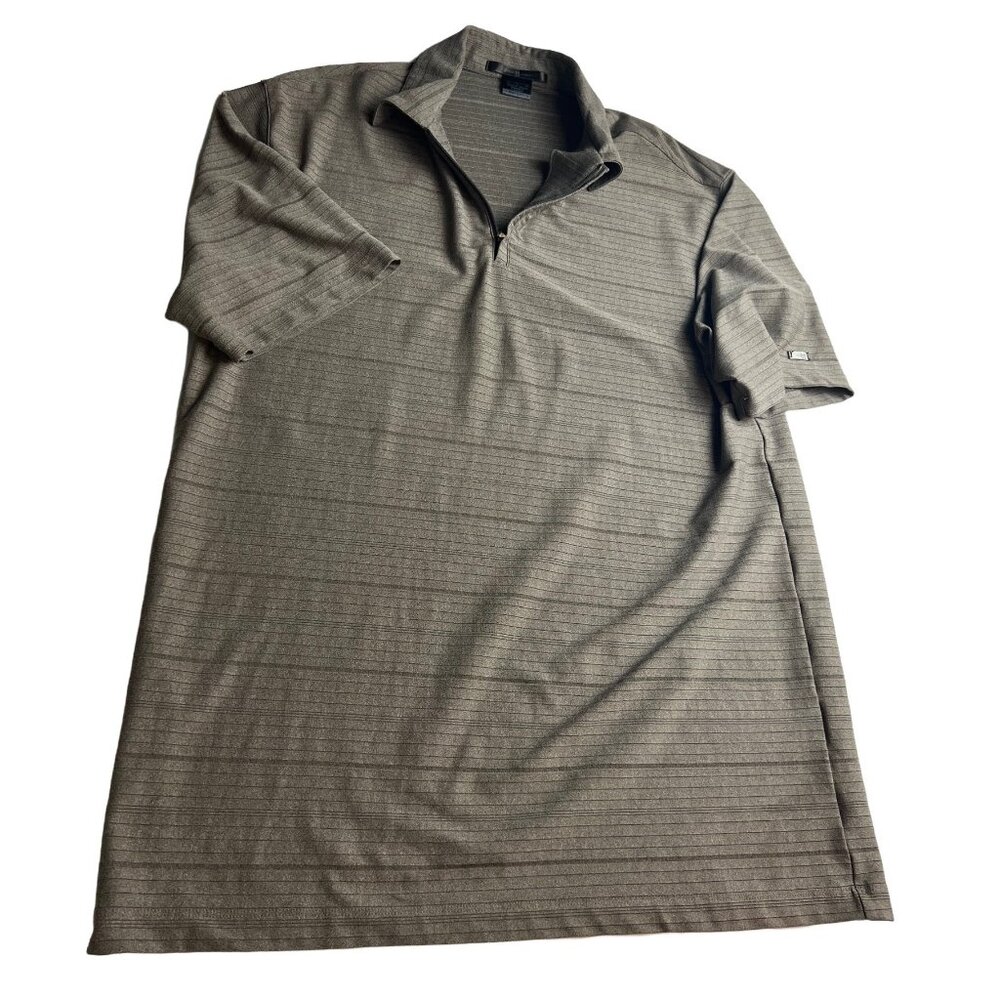Tiger Woods Nike Fit Dry Men Golf Polo Shirt Large L Zip Up Brown Stretch
